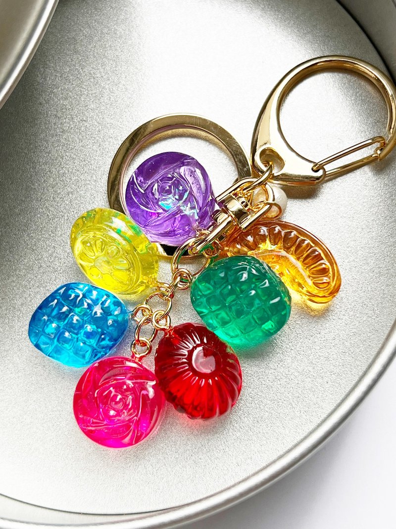 Rainbow colored resin drop key chain bag charm - Keychains - Resin Multicolor