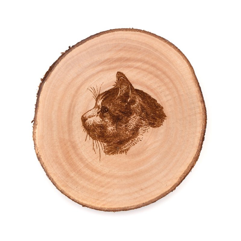 Taiwan Xiaonan Coaster - Stare at the Cat | Use the log annual ring insulation pad to create the texture of the home office - ที่รองแก้ว - ไม้ สีทอง