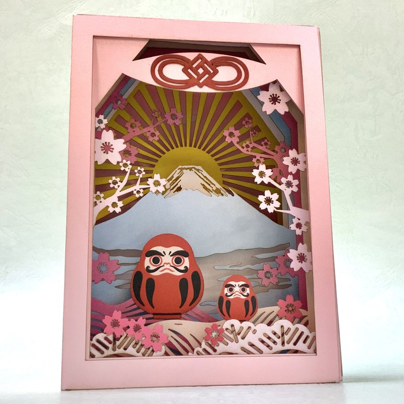 Three-dimensional Paper Sculpture Story Heart Card Mount Fuji Dharma Lucky Royal DIY Set - Cards & Postcards - Paper Pink