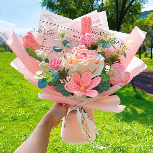 TheBloomCrafter 畢業禮物 畢業花束 客製化禮物2025綻放華彩 - 手工編織粉色系列