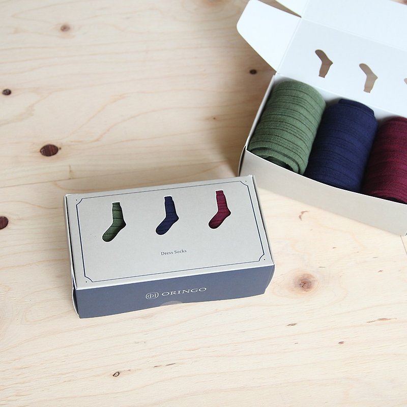 [Christmas gift box] Spandex basic ribbed gentleman socks gift box play color version exchange gifts - ถุงเท้าข้อกลาง - ผ้าฝ้าย/ผ้าลินิน หลากหลายสี