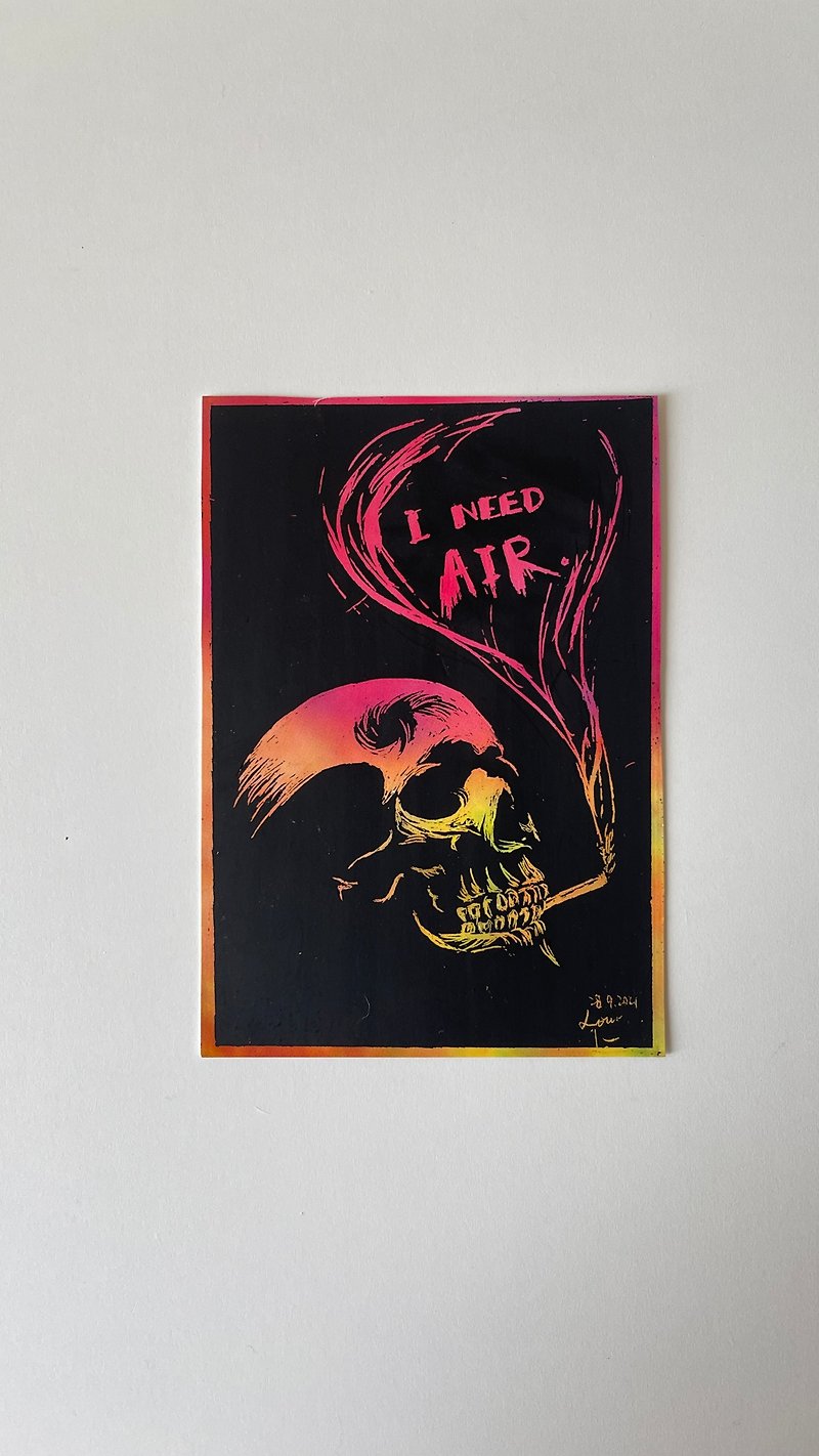 DIY scratch art card gift Gothic Dark Smoking Skull
