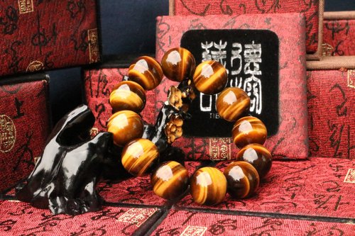 TIBUKKYO德榕藏品 原礦無染色黃虎眼石 18mm 佛珠 手串 客製化串珠設計 虎年飾品