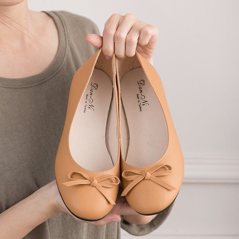 Maffeo doll shoes ballet shoes early spring sweet Japan's top leather doll shoes (1229 deer spot) - รองเท้าบัลเลต์ - หนังแท้ สีนำ้ตาล