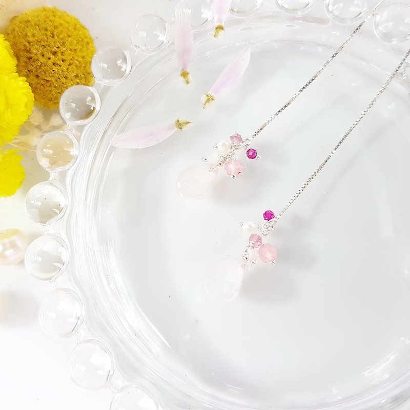 Elegant chick series-rose pink crystal sterling silver earrings / Rose Quartz / October birthstone - Earrings & Clip-ons - Gemstone Pink