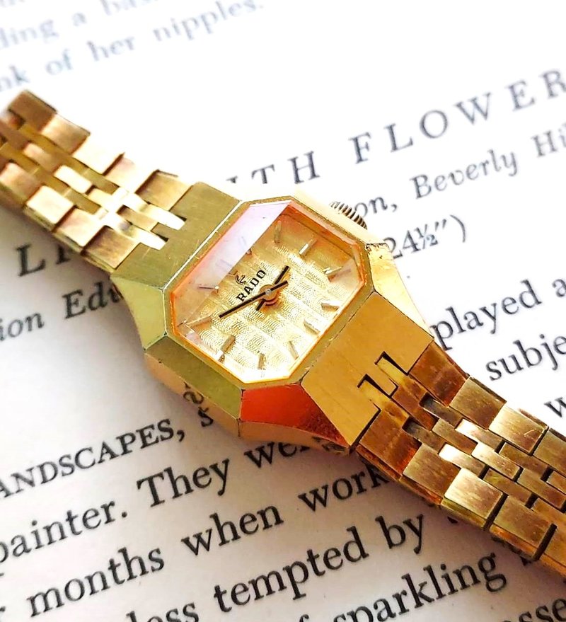 Popular era Swiss radar RADO octagonal gold manual winding women's antique mechanical watch - นาฬิกาผู้หญิง - โลหะ สีทอง