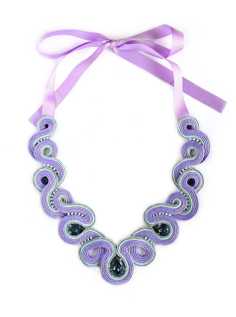Necklace Bold necklace in purple color with Swarovski stones - Necklaces - Other Materials Purple