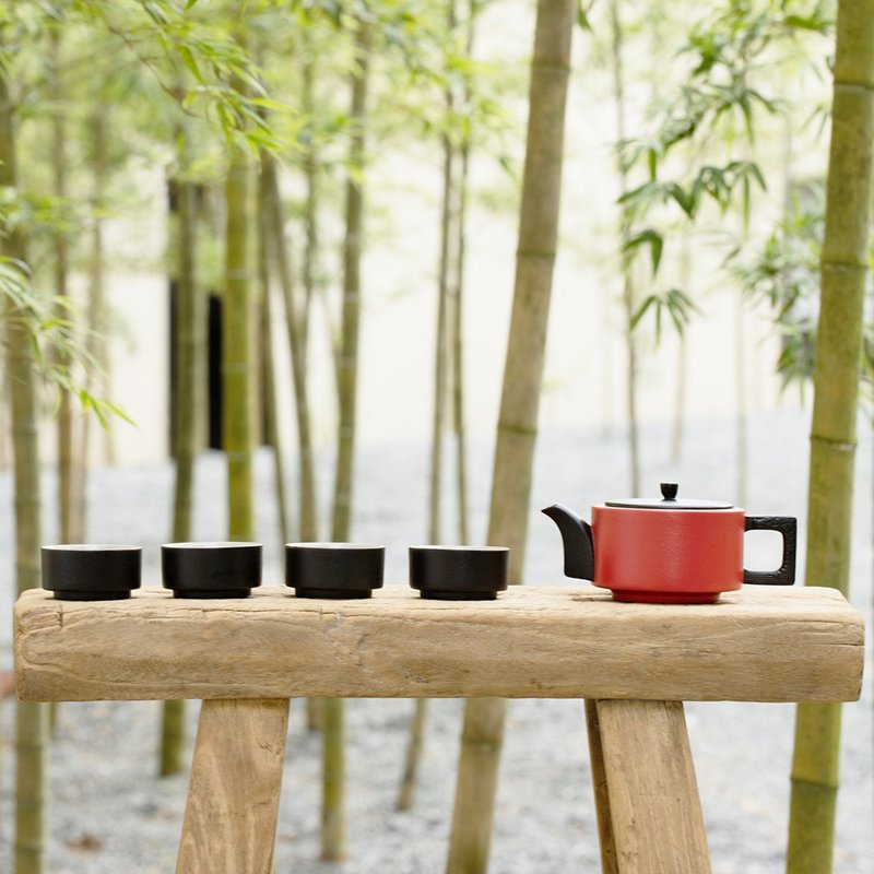 陸寶 龍啟壺茶組 1壺4杯 茶具組 - 茶壺/茶杯/茶具 - 陶 紅色