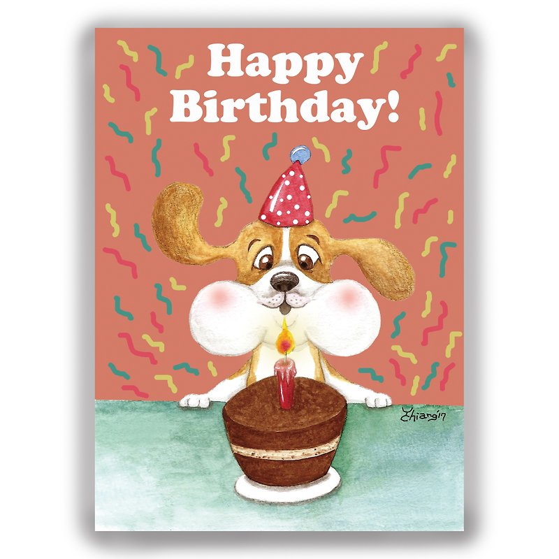 Hand-painted illustration universal card/birthday card/postcard/card/illustration card-puppy blowing candle Miglu - Cards & Postcards - Paper 