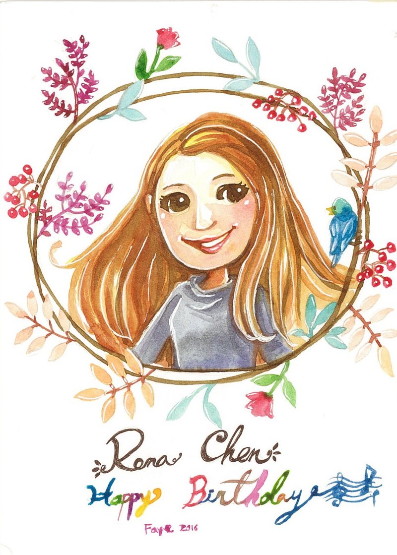 Q版水彩肖像畫13.5x19cm Cartoon watercolor portrait (單人，不含框） - 似顏繪/客製畫 - 紙 橘色