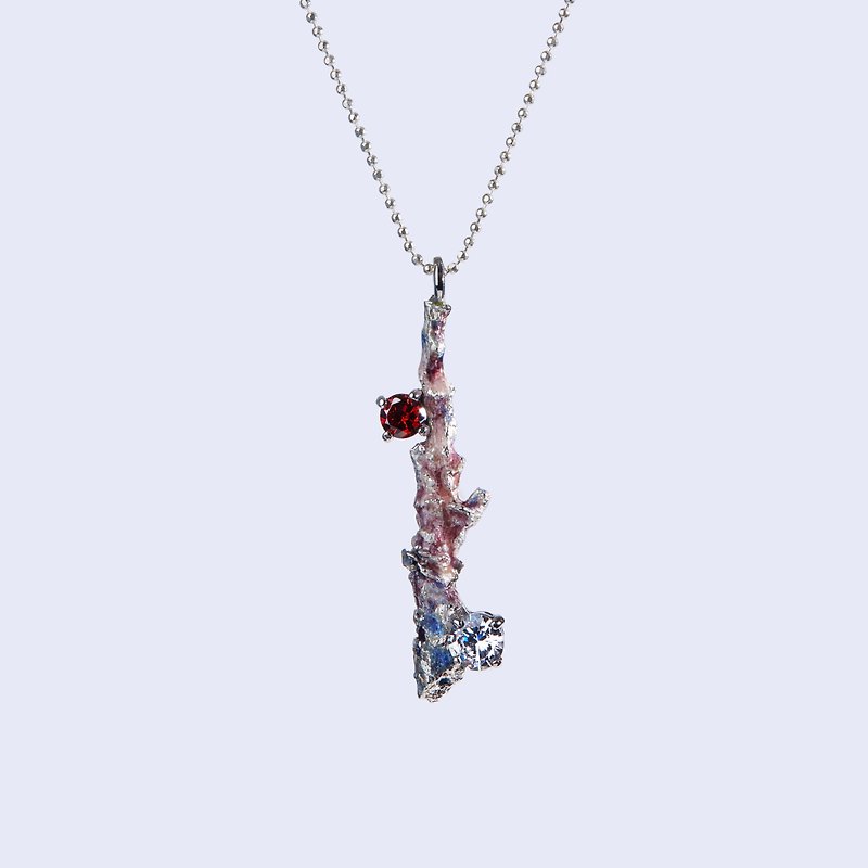 Sterling silver Enamel  necklace - สร้อยคอ - เงินแท้ สีแดง
