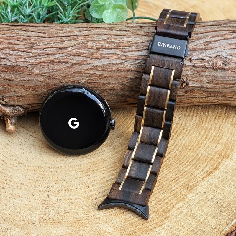 [Wooden Band] EINBAND Google Pixel Watch Natural Wood Band Sandalwood x Gold - Women's Watches - Wood Brown