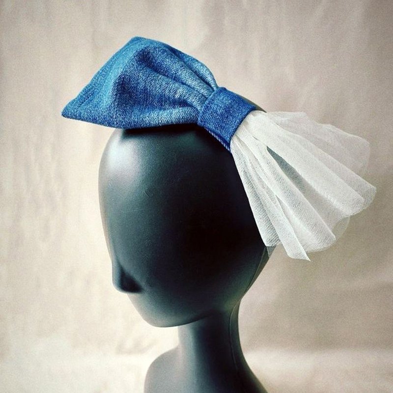 【Wedding Dress x Denim Bow Hair Accessories】Handmade/Environmental and Sustainable Products - เครื่องประดับผม - วัสดุอื่นๆ ขาว