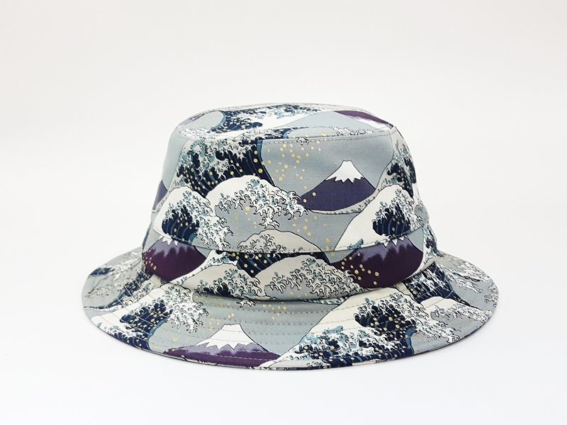British Disc Gentleman Hat - Ukiyoe Mt. Fuji Mix Wave (Wild Gray) # 复古#帅 - Hats & Caps - Cotton & Hemp Gray