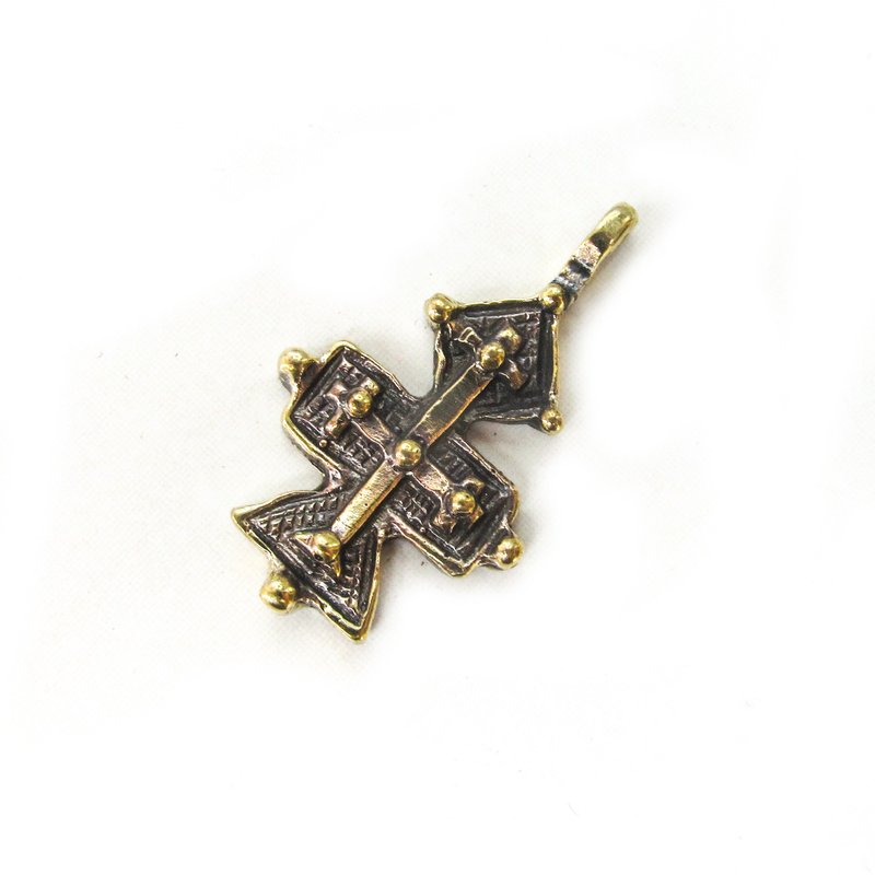 Gutzul brass cross necklace pendant,Vintage Brass Cross charm,handmade cross - 吊飾/掛飾 - 銅/黃銅 金色