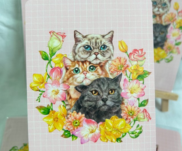 猫 ネコ 1点物 ポストカードサイズ 原画 水彩画 肉筆 新品