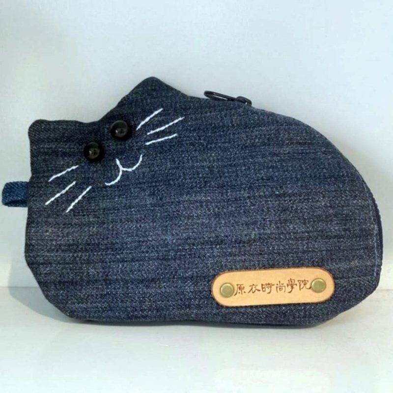 [Denim Kitty Coin Purse] Recycled and Sustainable Commodities/Handmade - กระเป๋าใส่เหรียญ - วัสดุอื่นๆ สีน้ำเงิน