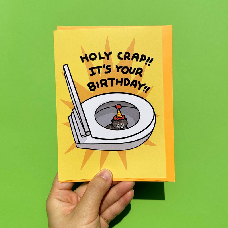 Greeting Card - Holy Crap It's Your Birthday funny toilet poop Cat Card - Cards & Postcards - Paper 