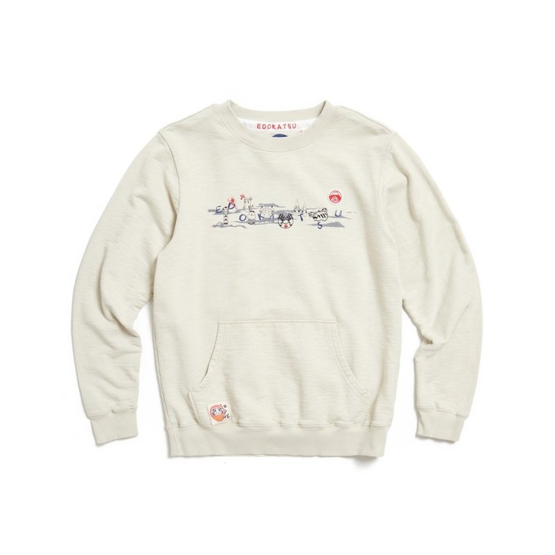 江戶勝 日系 男裝 童玩毽子厚長袖T恤(淺卡其) #上衣 - 男 T 恤 - 棉．麻 卡其色