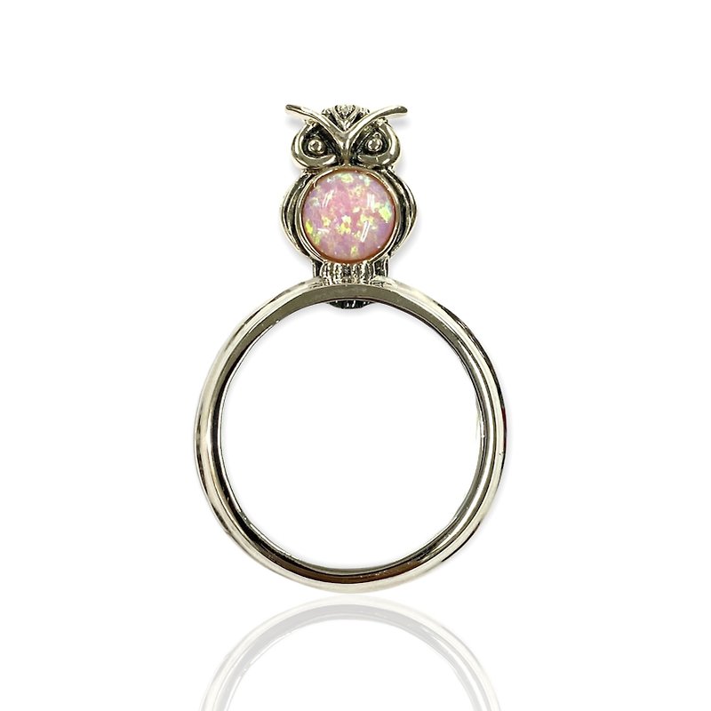 Owl with Pink Gilson Opal Magnifying Glass Loop Pendant 925 Sterling Silver - 其他 - 純銀 銀色