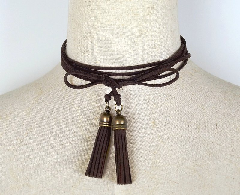 蒸汽朋克 咖棕色 流蘇 仿皮繩 多層choker 頸圈脖圈 項鏈 手鏈 - 項鍊 - 人造皮革 咖啡色