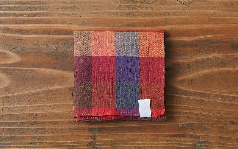 Rummy dyed check handkerchief orange × red - อื่นๆ - ผ้าฝ้าย/ผ้าลินิน สีส้ม