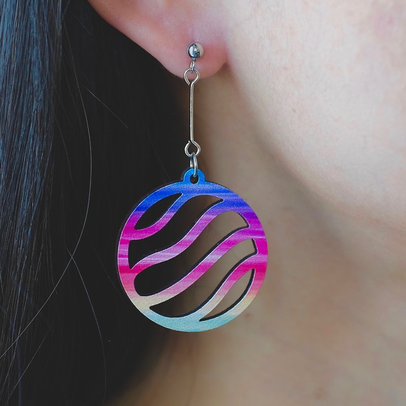 Wood earrings-Rainbow circle - ต่างหู - ไม้ หลากหลายสี