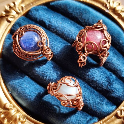【数々のアワードを受賞】 Qu Shuichen Handmade】金属線編み鉱物リング【メイン石10-12mm アクセサリー