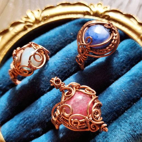 優れた品質 Qu Shuichen Handmade】金属線編み鉱物リング【メイン石10-12mm アクセサリー