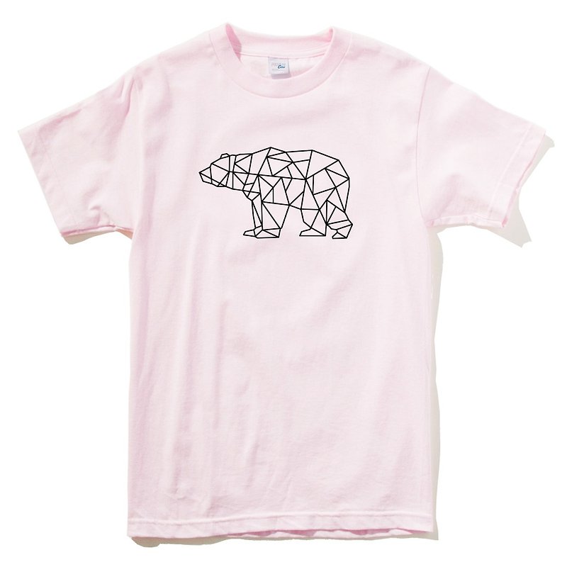 クマの幾何学的な男性と女性の半袖Tシャツライトピンクの幾何学的なクマの贈り物文清の恋人 - Tシャツ - コットン・麻 ピンク