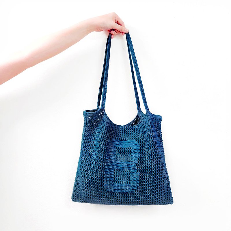 Customized Alphabet Crochet Tote Bag | Ocean - 手提包/手提袋 - 其他材質 藍色