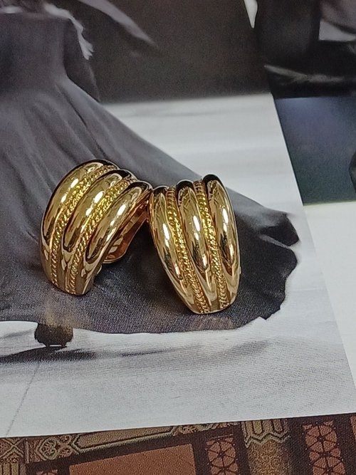 老時光製造所 vintage jewelry Marboux 古董立體鍍金半環型 夾式耳環