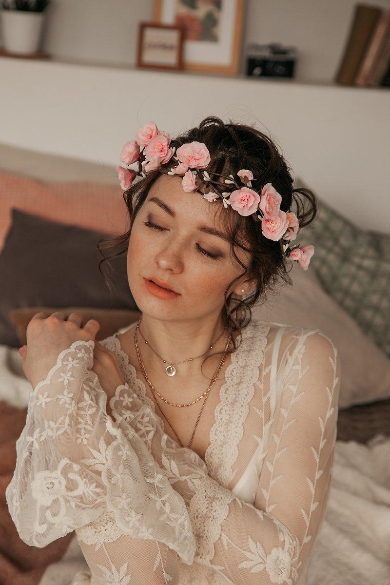 Pink sakura wreath, wedding  headpiece. Flower crown. - Hair Accessories - Resin Pink