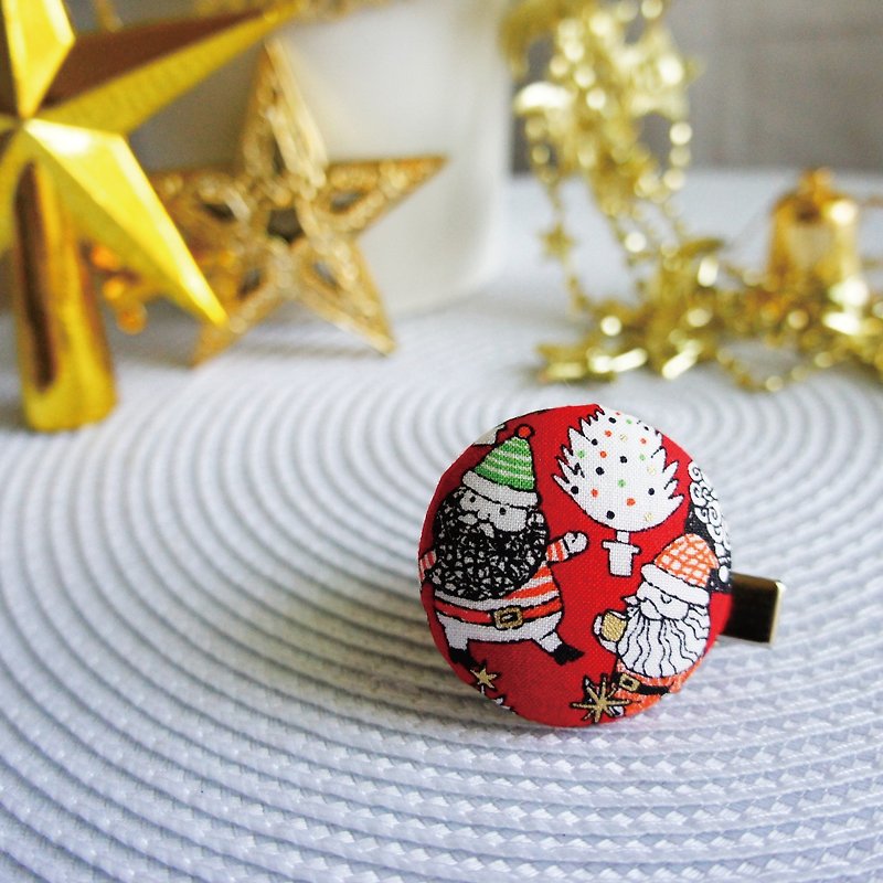 Lovely [Japanese cloth] 2 Santa Claus buckle hair clips, scarf clips, scarf clips, red bottom - เครื่องประดับผม - ผ้าฝ้าย/ผ้าลินิน สีแดง