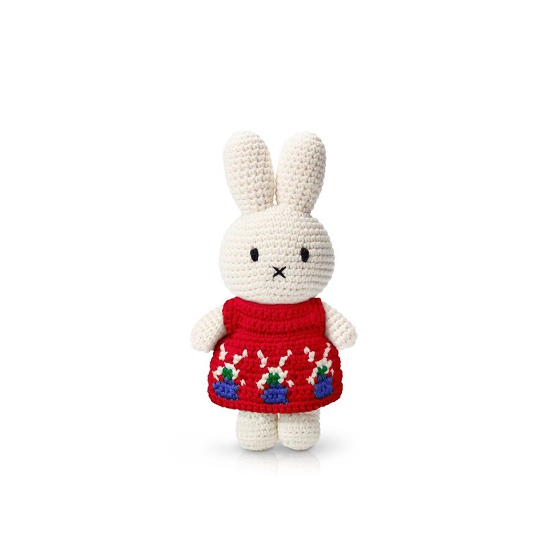 荷蘭 Just Dutch | Miffy 米飛兔 編織娃娃 荷蘭風車洋裝 - 公仔/玩偶 - 棉．麻 紅色