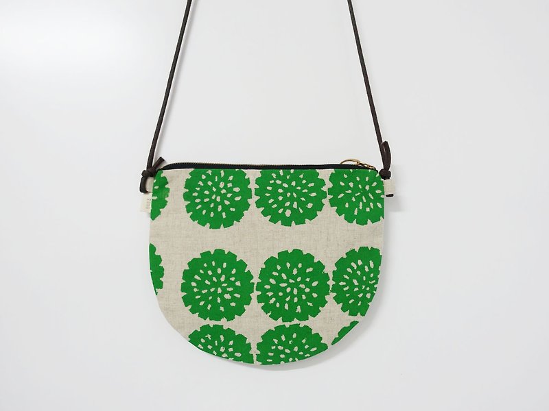 Screen printing  Zipper bag   flower - กระเป๋าแมสเซนเจอร์ - ผ้าฝ้าย/ผ้าลินิน สีเขียว