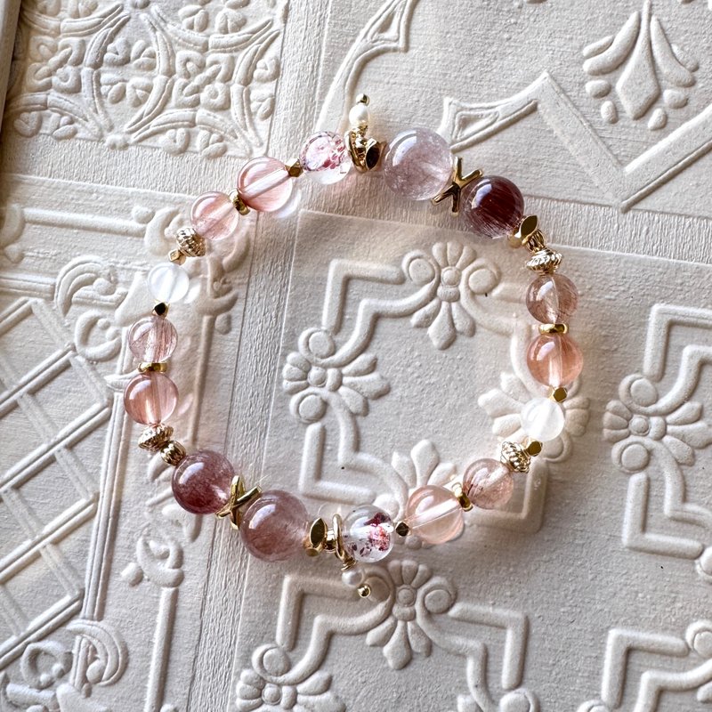 女神的誕生 高冰透體玫瑰色兔毛 高冰超七金草莓彼岸花 - 手鍊/手環 - 水晶 