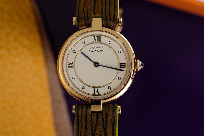 Cartier must de 1980s vintage watch 卡地亞 女錶 925銀 18k 金 - 女錶 - 純銀 金色