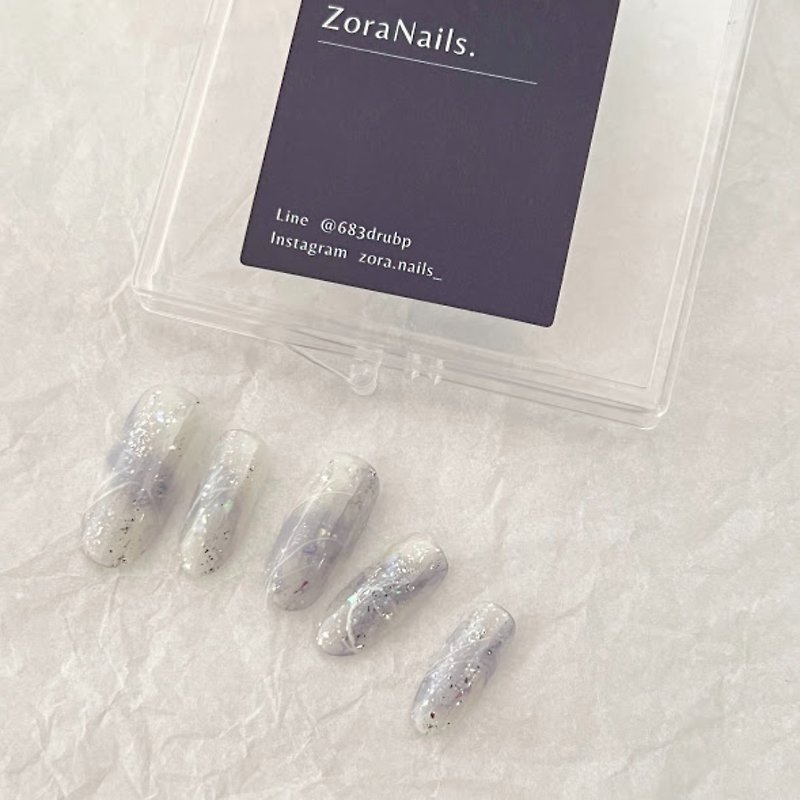 【Zoranails X Angelady 聯名系列 【G02】流星雨】手工穿戴甲 - 指甲油/指甲貼 - 樹脂 銀色