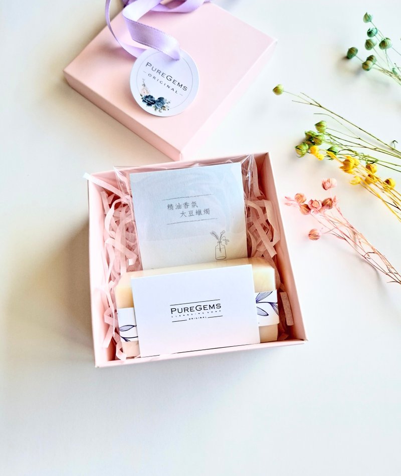 PUREGEMS  。精油香氛大豆蠟燭 與 手工皂 禮盒組 (2入 組合) - 番梘/手工皂/肥皂 - 其他材質 多色