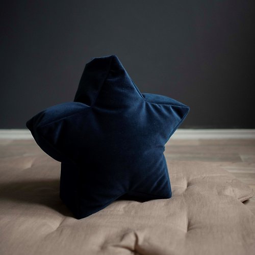 Cot and Cot Navy Blue Velvet Star Bean Bag Chair - toddler nursery floor cushion
