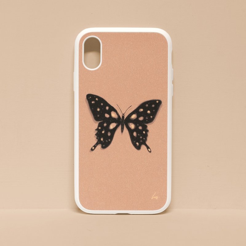 Black butterfly/rhino shield anti-fall iPhone15/14/13/12/11/pro mobile phone case in Khaki color - เคส/ซองมือถือ - พลาสติก สีกากี