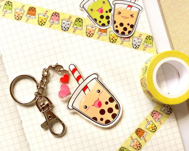 珍珠奶茶鑰匙圈 - 珍奶吊飾 - 台灣特色美食禮品 - 夏日飲料 - 鑰匙圈/鑰匙包 - 壓克力 多色