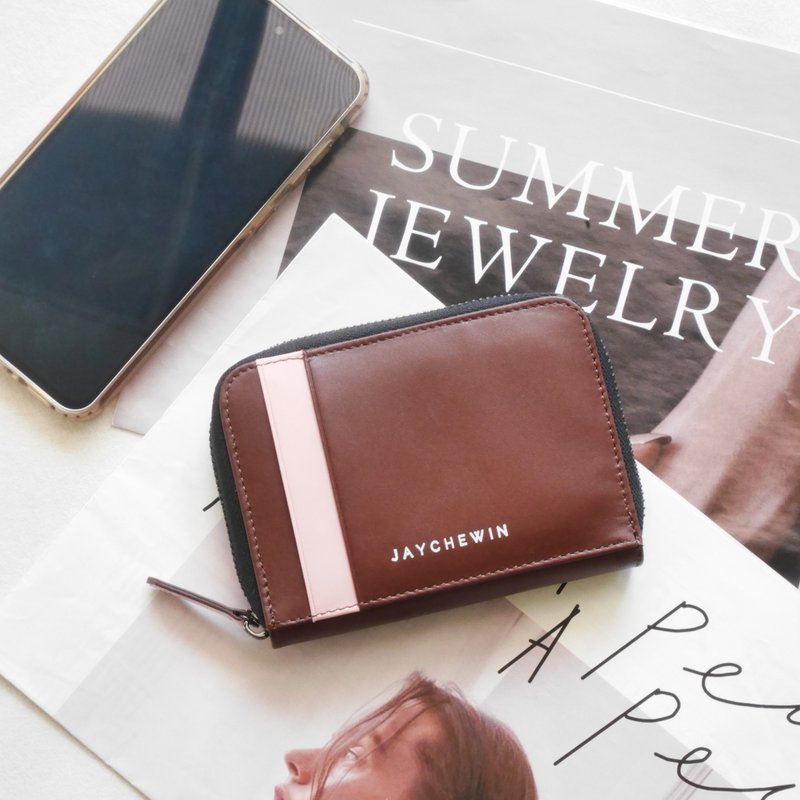 Flat Wallet ProMax in Choco Strawberry Nappa Leather 真皮短夾 - Wallets - Genuine Leather Brown