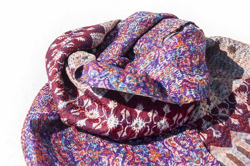 Hand-stitched Sari Fabric Scarf/Silk Embroidered Scarf/Indian Silk Embroidered Scarf-Colorful Geometric Totem - Scarves - Silk Multicolor
