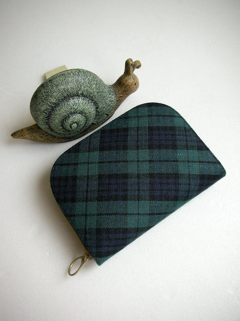 Scottish Classic Twill Linen (Small Handle) - Short Clip / Wallet / Coin Purse / Gift - Wallets - Linen Green