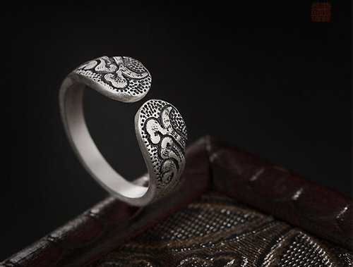 garyjewelry Real 990 Fine Silver Handmade Engrave Cloud Patterns Finger Rings Ethnic Women