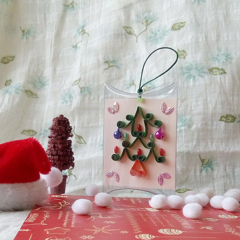 Handmade paper roll Christmas card strap light orange short box - Charms - Paper Pink