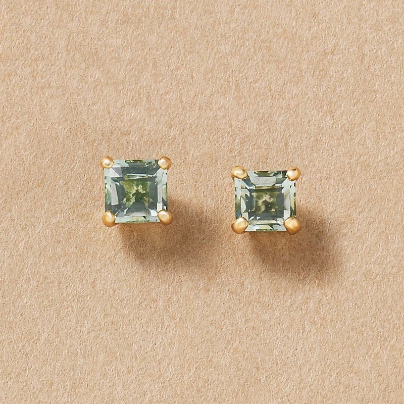 【Second Earrings】 18K 黃金方形象棋切割耳環 - 耳環/耳夾/耳骨夾 - 貴金屬 