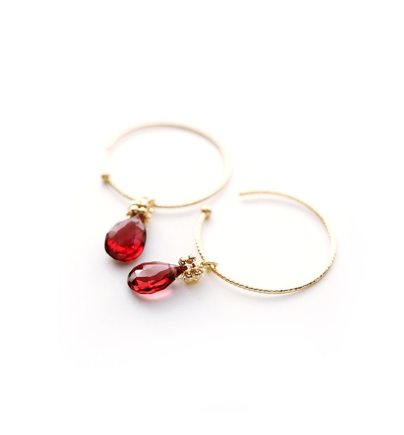 High Quality Almandine Garnet K10 Hoop Earrings ~RADIANT MOMENTS~ - Earrings & Clip-ons - Gemstone Red